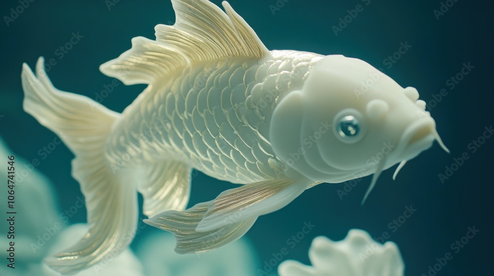 Elegant White Koi Fish Swimming in Tranquil Water Elegant White Koi Fish Swimming in Tranquil Water