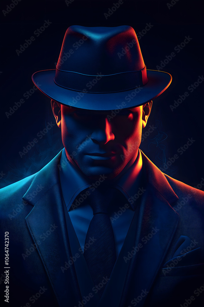 Detective Icon with Fedora Hat, Dapper Suit, and High Contrast Detective Icon with Fedora Hat, Dapper Suit, and High Contrast