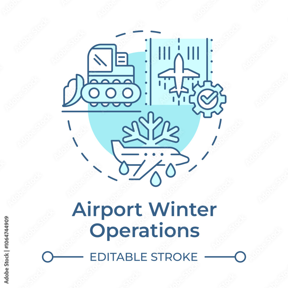 Airport winter operations soft blue concept icon. Ground service, deicing. Engineering, airplane. Round shape line illustration. Abstract idea. Graphic design. Easy to use in infographic Airport winter operations soft blue concept icon. Ground service, deicing. Engineering, airplane. Round shape line illustration. Abstract idea. Graphic design. Easy to use in infographic