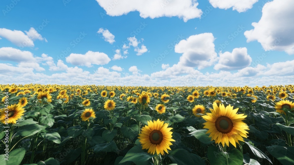 Obraz premium Vibrant Sunflower Field Under Blue Sky