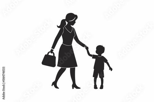 Mother and Child Walking Silhouette Vector