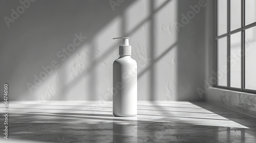 Minimalist White Pump Bottle in Sunlit Room
