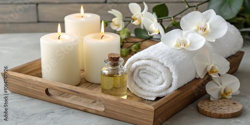 spa still life with candles and orchid