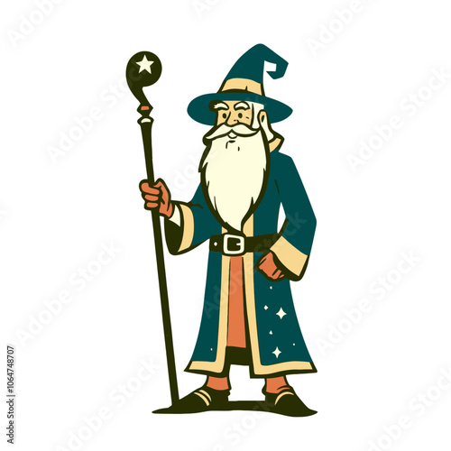 Cartoon wizard character. Isolated vector illustration