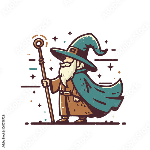 Cartoon wizard character. Isolated vector illustration