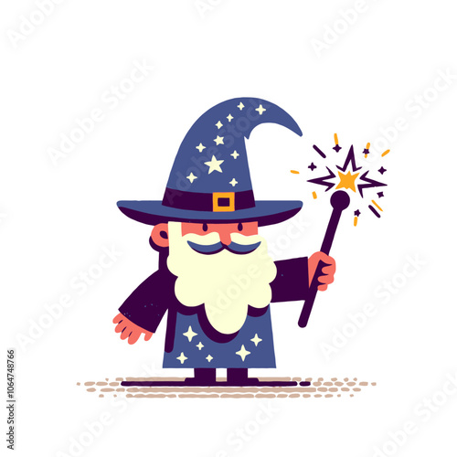 Cartoon wizard character. Isolated vector illustration