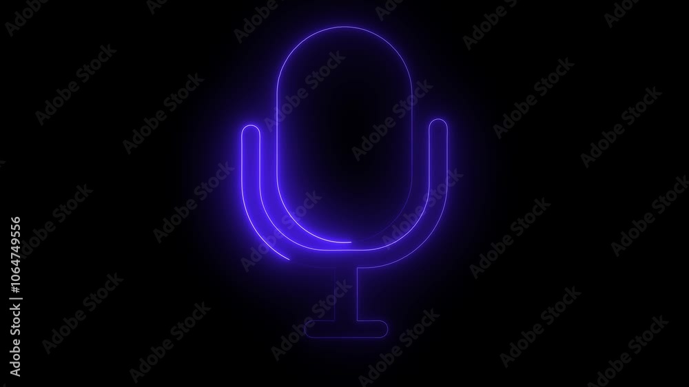 Voice recording podcast mic microphone button icon animation. on black background.. Voice recording podcast mic microphone button icon animation. on black background..