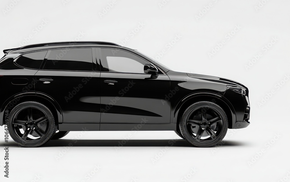 Detailed side view of a luxury black SUV mockup on a bright white background, designed with generous copy space. Detailed side view of a luxury black SUV mockup on a bright white background, designed with generous copy space.
