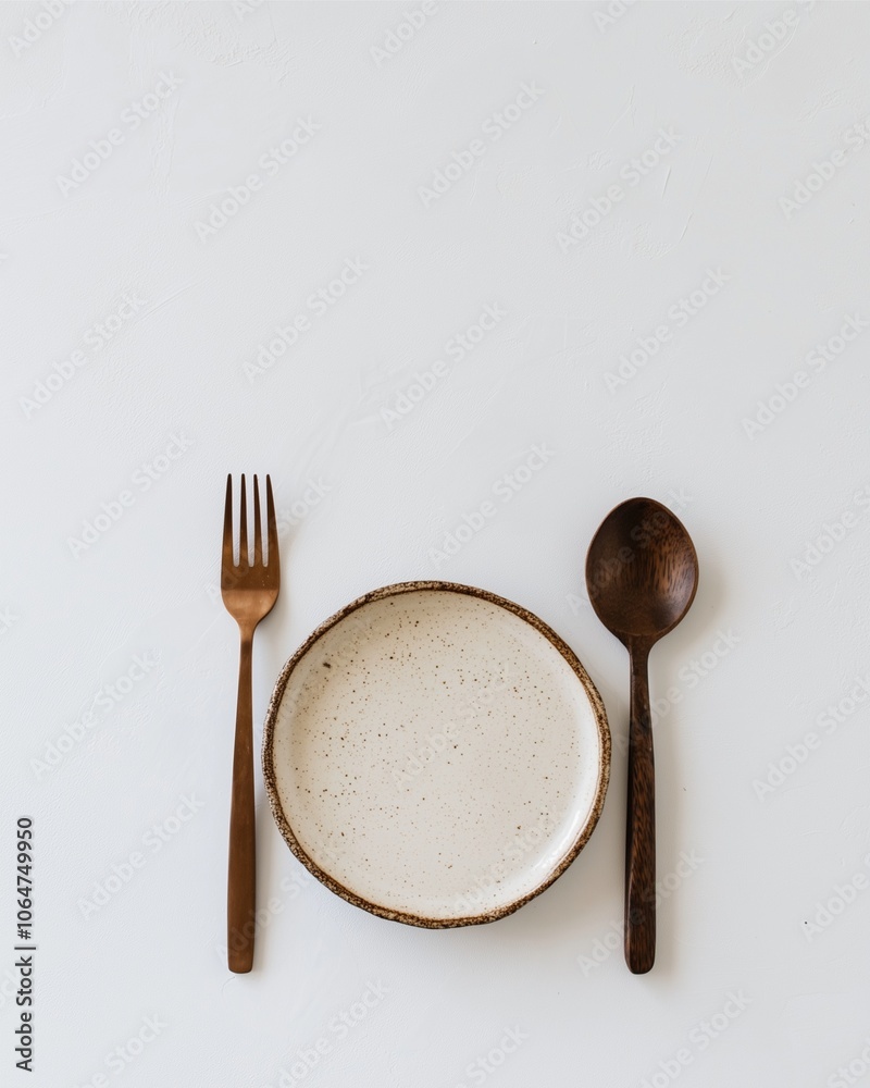 Clean table setting with spoon and fork on a white plate Clean table setting with spoon and fork on a white plate