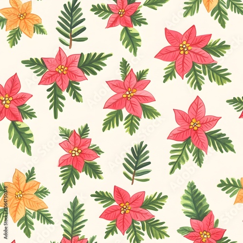 Watercolor Christmas Poinsettia Pattern