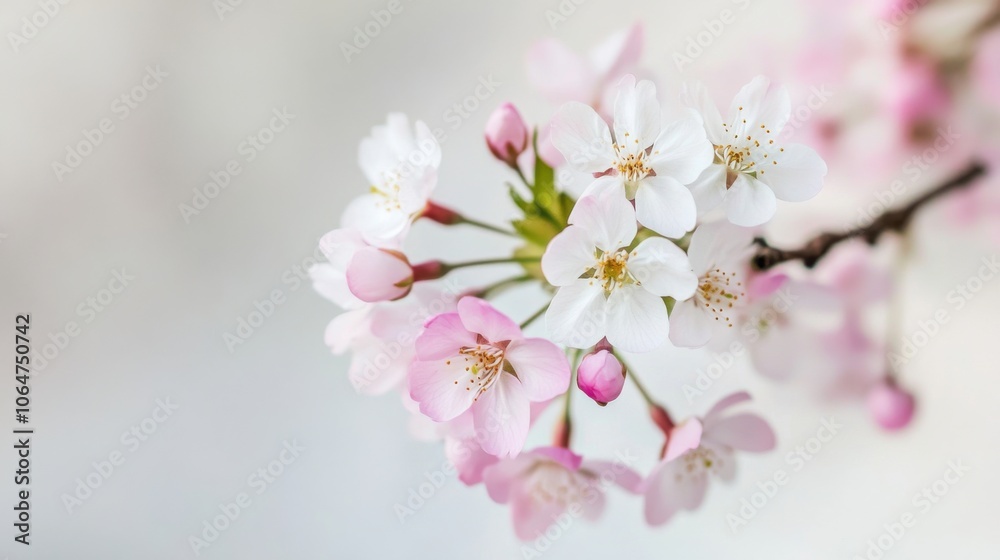Obraz premium Beautiful Cherry Blossom Branch with Pink and White Flowers