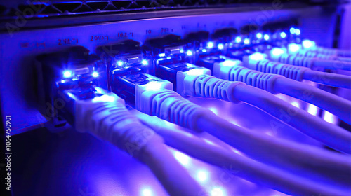 Close-Up View of Network Cables and Connections in a Server Rack