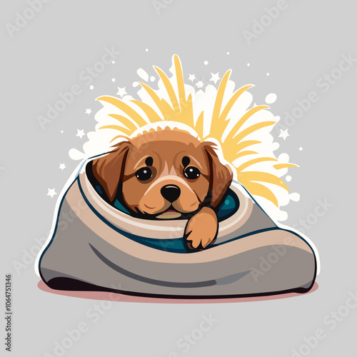 A frightened dog hiding under blankets, scared of fireworks vector illustration