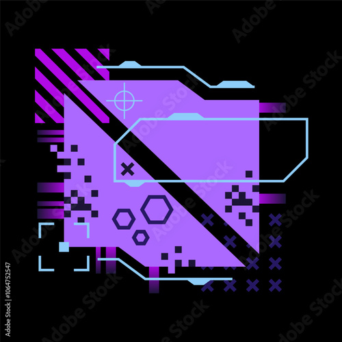 Glitch tech banner, futuristic cybernetic circuit board concept featuring a purple palette