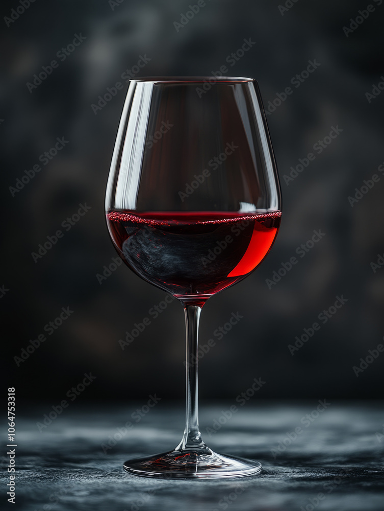 Naklejka premium A glass of red wine against a dark background.