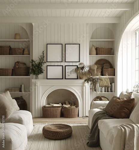 Cozy Living Room with White Walls and Natural Decor