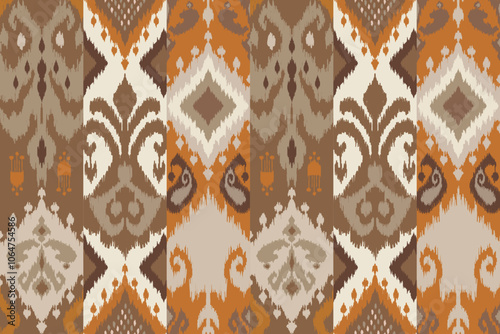 Ikat seamless pattern, geometric design, motif ethnic handmade, Ikat ethnic tribal, boho colors seamless wallpaper. Ethnic Ikat abstract background art.Illustration for greeting cards, printing