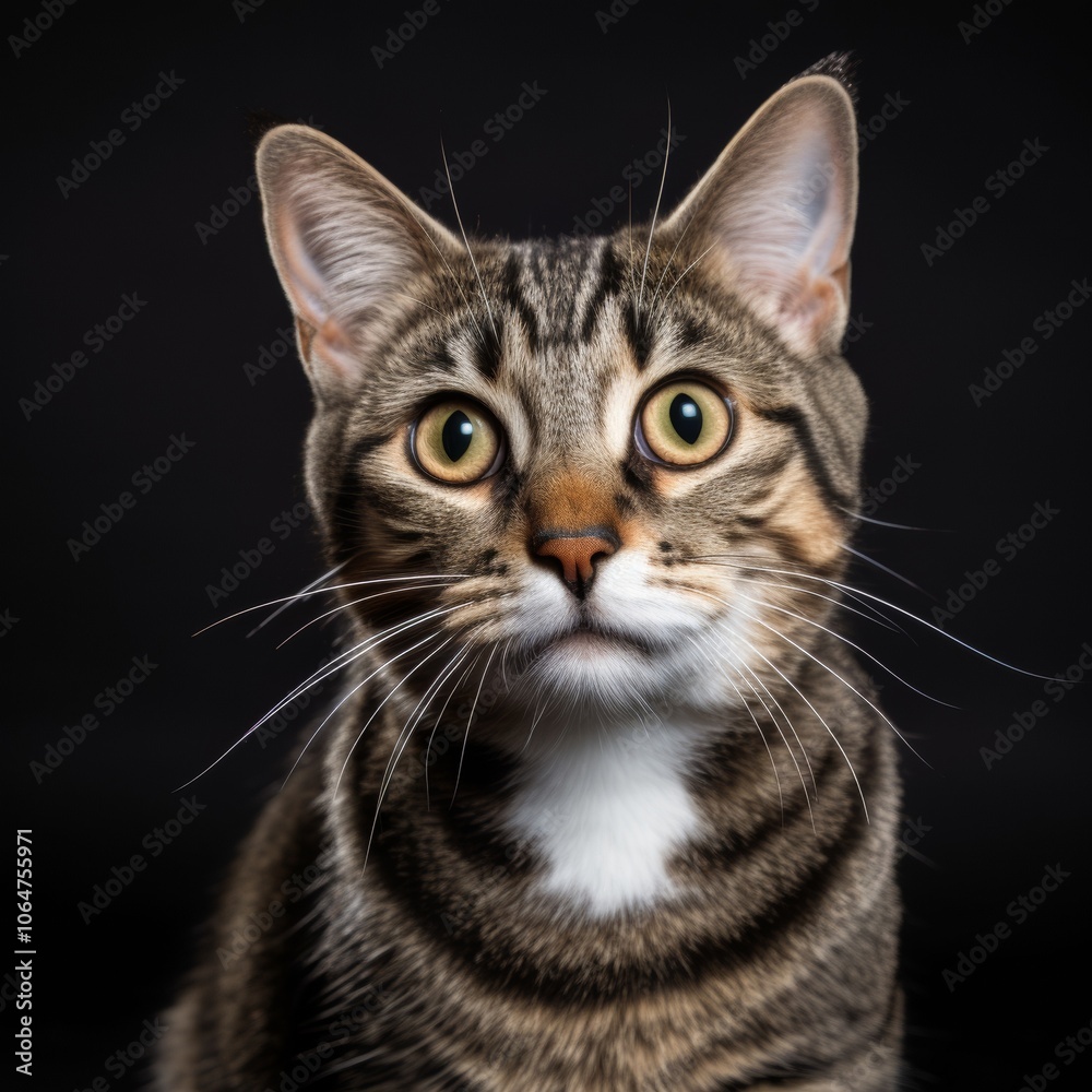 Close up of a scared cat with a tense expression on a colorful, blurred backdrop Close up of a scared cat with a tense expression on a colorful, blurred backdrop