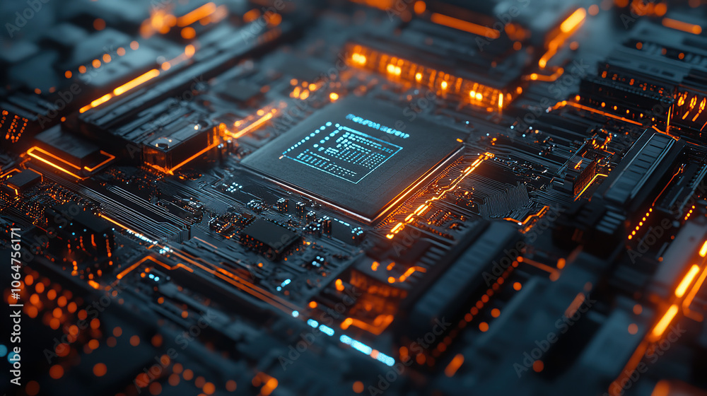 Close-Up of Advanced Computer Processor in Neon Glow Close-Up of Advanced Computer Processor in Neon Glow
