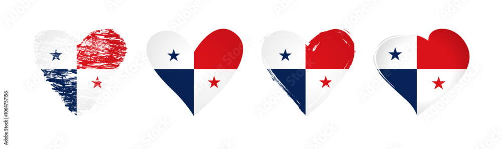 Love Panama collection of stickers. Set of isolated heart symbols with Panamanian flag inside and clipping mask. Tourism logo design. Brushing stroke graphic style elements. Set of cute hearts. Love Panama collection of stickers. Set of isolated heart symbols with Panamanian flag inside and clipping mask. Tourism logo design. Brushing stroke graphic style elements. Set of cute hearts.