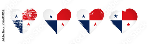 Free Download Love Panama collection of stickers. Set of isolated heart symbols with Panamanian flag inside and clipping mask. Tourism logo design. Brushing stroke graphic style elements. Set of cute hearts. - GFXLoad