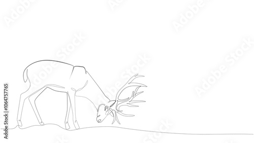 deer Continuous one line drawing, Christmas or New Year decoration, Contour sketch of reindeer. Forest wild deer in single line, Christmas deer with one line minimalist abstract style