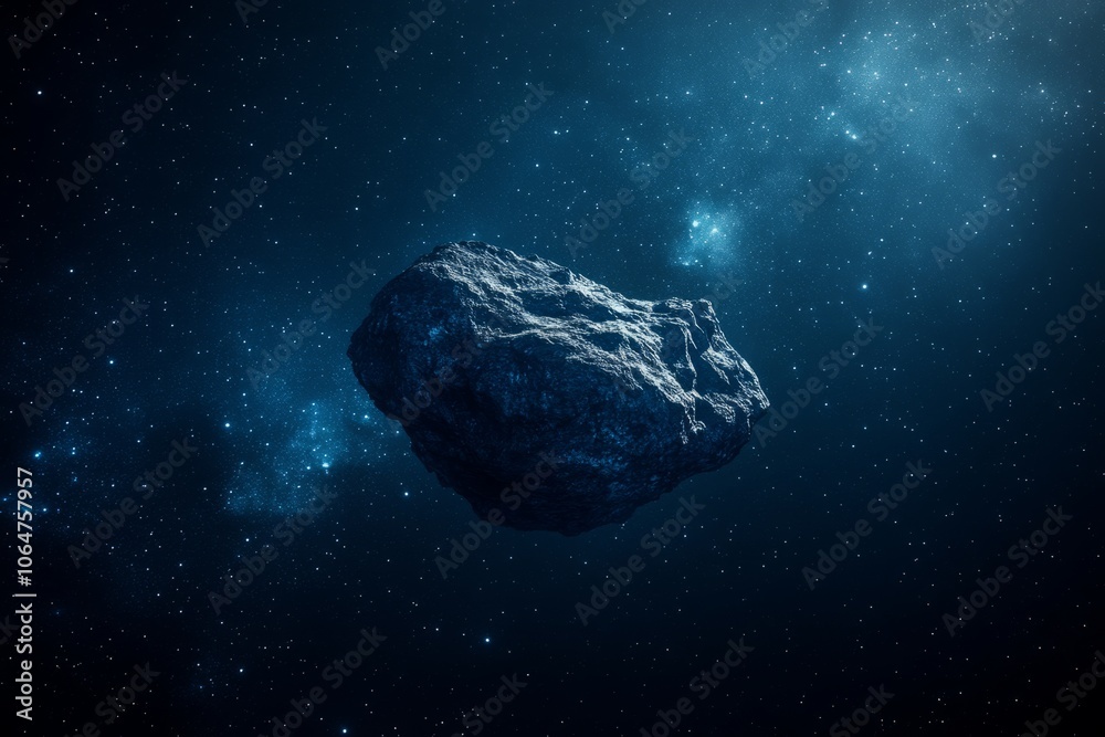 A stunning asteroid floats in the vast space. The cosmic backdrop adds depth and mystery. Perfect for science, space-themed projects, and educational content. Generative AI A stunning asteroid floats in the vast space. The cosmic backdrop adds depth and mystery. Perfect for science, space-themed projects, and educational content. Generative AI