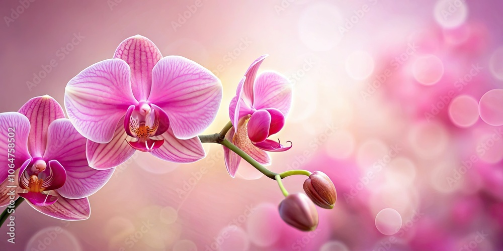 Fototapeta premium Botanical pink orchid flower closeup , botanical, pink, orchid, flower, closeup,plant, nature, beauty, vibrant, delicate, exotic