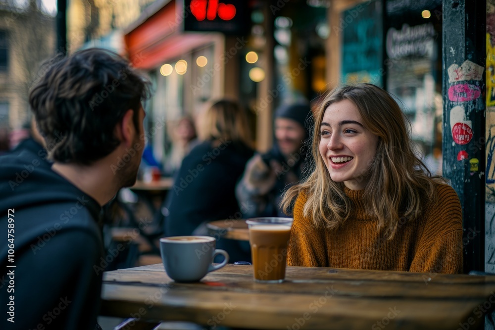 A joyful moment in a cozy cafe. Friends share laughter over coffee. Captured in a warm light style. Perfect for social media or lifestyle content. Generative AI A joyful moment in a cozy cafe. Friends share laughter over coffee. Captured in a warm light style. Perfect for social media or lifestyle content. Generative AI