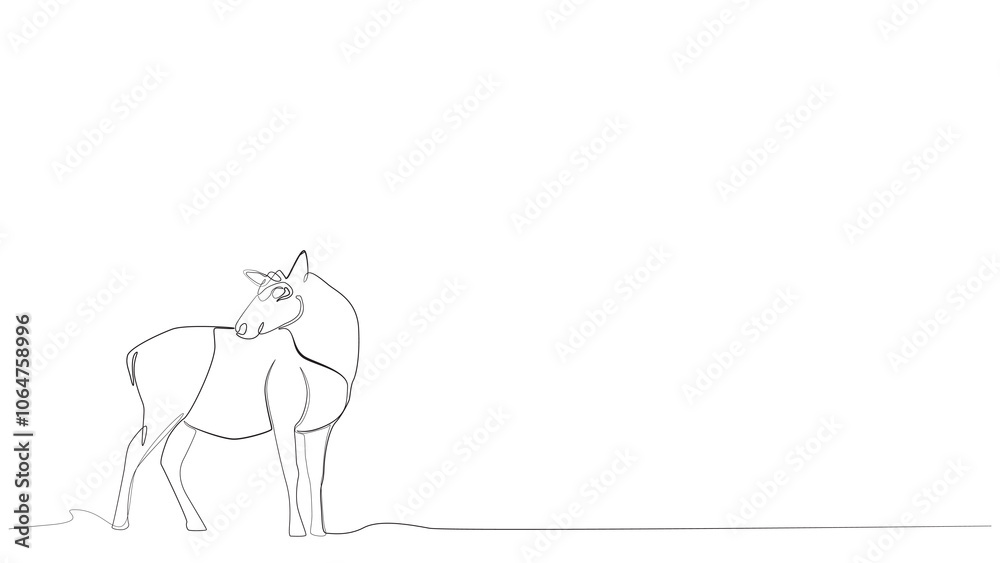 Fototapeta premium deer Continuous one line drawing, Christmas or New Year decoration, Contour sketch of reindeer. Forest wild deer in single line, Christmas deer with one line minimalist abstract style