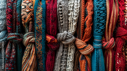 A Medley of Artistic and Cozy Knitted Scarf Patterns Showcasing Various Techniques photo