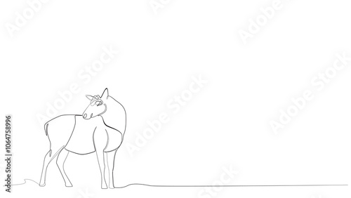 deer Continuous one line drawing, Christmas or New Year decoration, Contour sketch of reindeer. Forest wild deer in single line, Christmas deer with one line minimalist abstract style