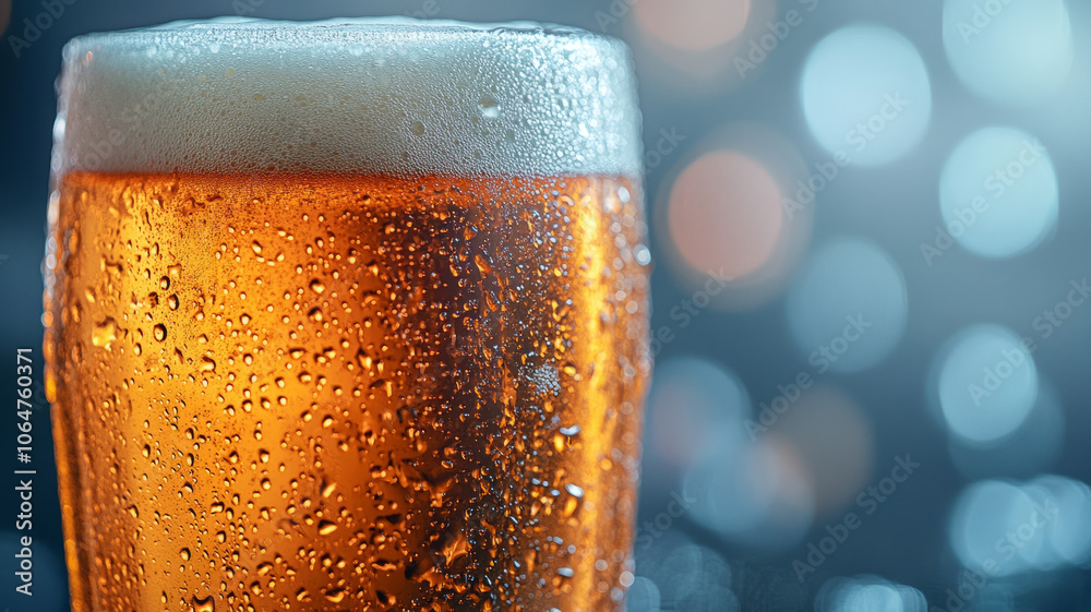 Close-up of frothy beer with bokeh background Close-up of frothy beer with bokeh background
