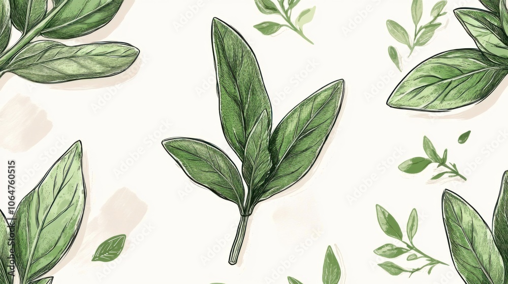 Naklejka premium Detailed Illustration of Green Leaves on Light Background