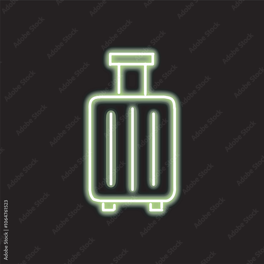 neon suitcase isolated on black background. fan icon with glowing neon lines. Vector illustration. neon suitcase isolated on black background. fan icon with glowing neon lines. Vector illustration.