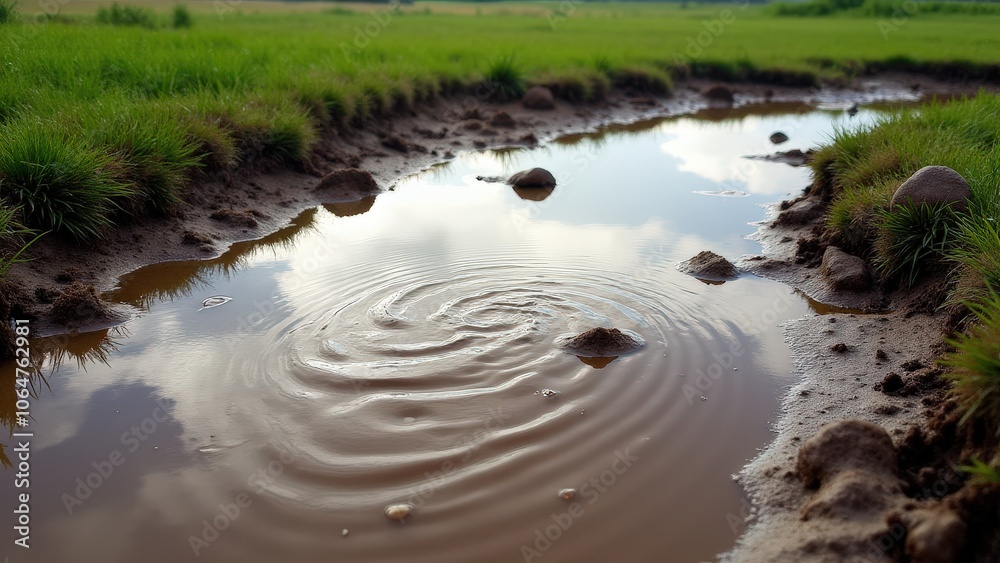 Mud puddle visuals with layered mud patterns and water reflections, capturing the rustic feel of the outdoors Mud puddle visuals with layered mud patterns and water reflections, capturing the rustic feel of the outdoors