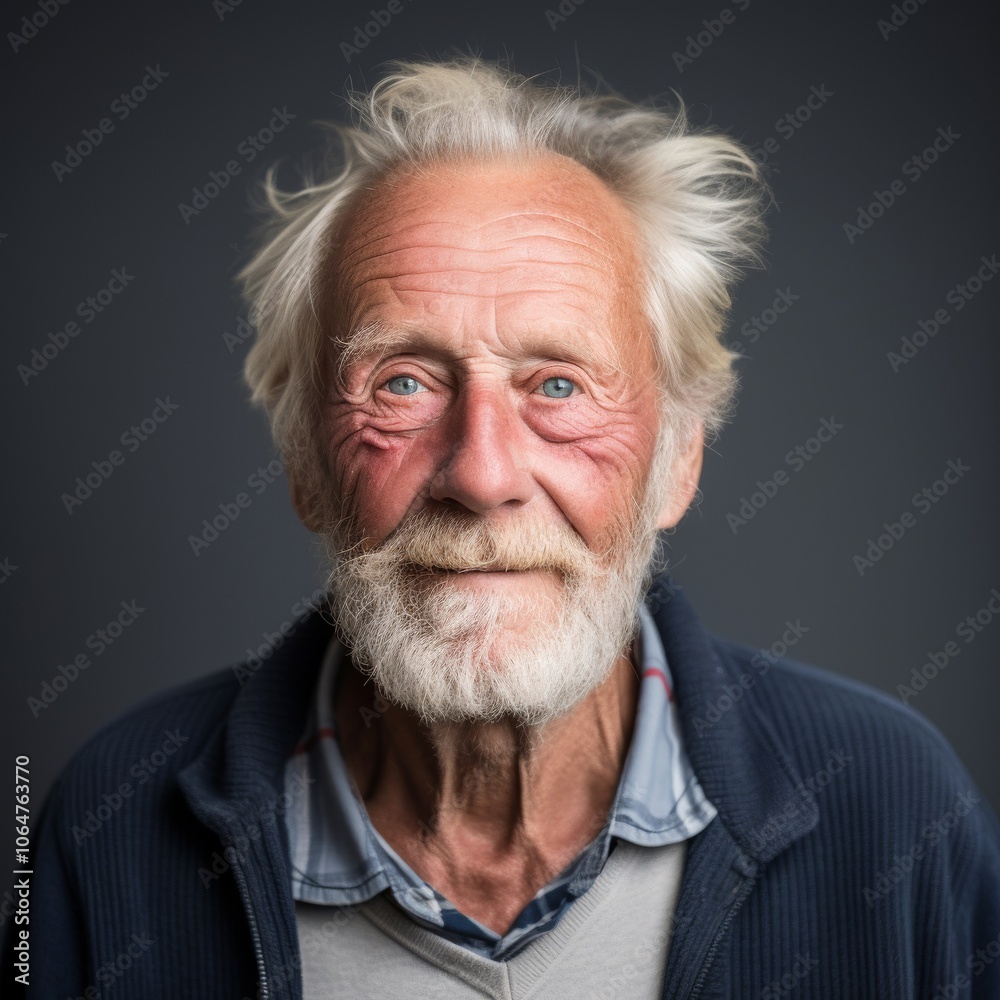 Danish elderly man dressed casually with thoughtful expression against a colorful studio backdrop Danish elderly man dressed casually with thoughtful expression against a colorful studio backdrop