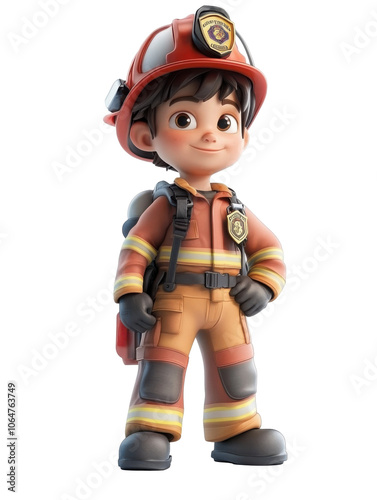 Brave Young Firefighter: An Adorable Animated Character for Inspiring Kids