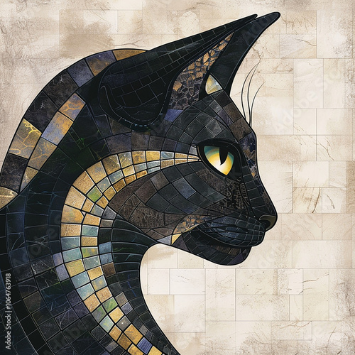 abstract portrait of  Ancient Egyptain mosaic cat 
 photo