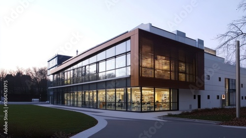 A high-tech laboratory building with modern facilities, 