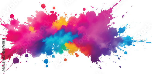 Bright colorful watercolor splash splatter stain brush strokes on white background. Modern vibrant aquarelle spot. Aquarelle explosion on white. Element. Vector watercolor illustration isolated design