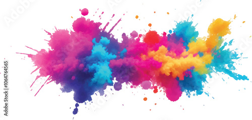 Bright colorful watercolor splash splatter stain brush strokes on white background. Modern vibrant aquarelle spot. Aquarelle explosion on white. Element. Vector watercolor illustration isolated design