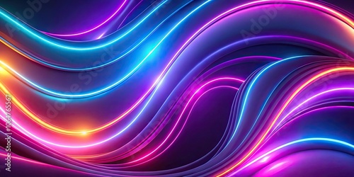 Fototapeta Naklejka Na Ścianę i Meble -  Colorful abstract neon wallpaper with curvy shapes glowing in ultraviolet, perfect for a fantastic background ,  render