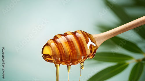 A simple, clean spoon coated in a layer of golden Manuka honey