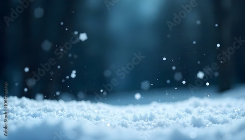 Christmas white background with a light dusting of snow, featuring snowflakes delicately landing on the surface with copy space