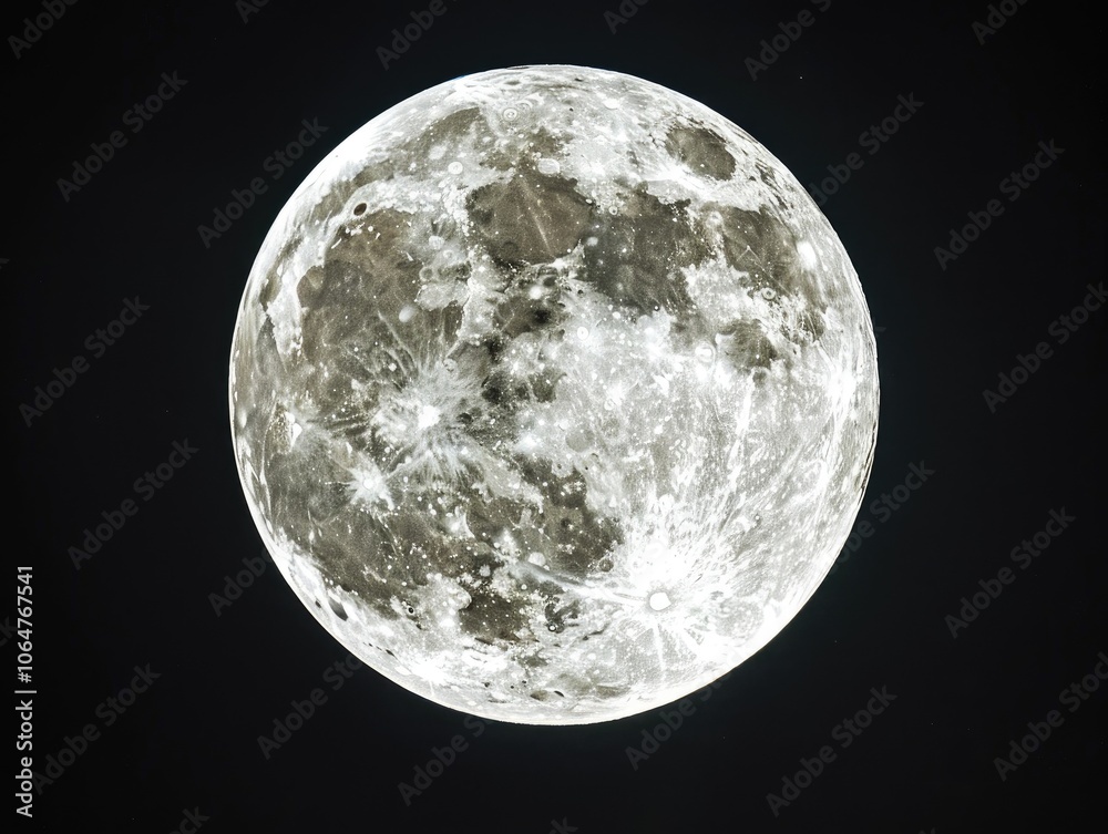 Obraz premium A bright, full moon is prominently visible in the dark night sky