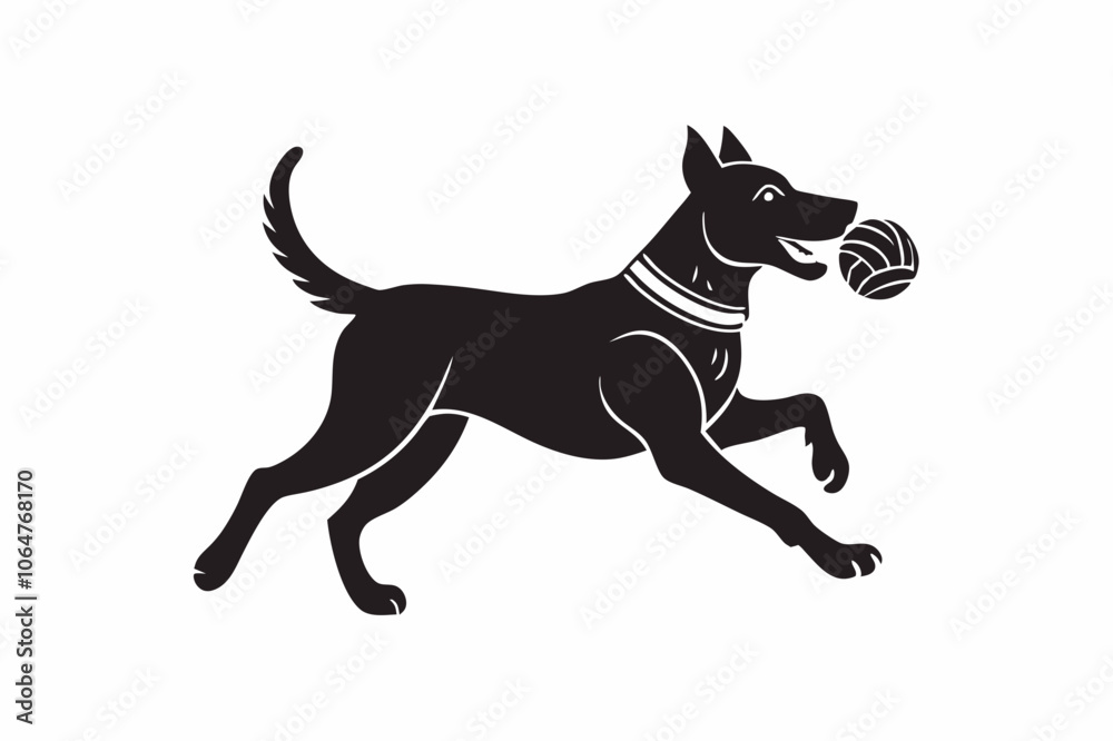 Playful Dog Silhouette Vector with Ball