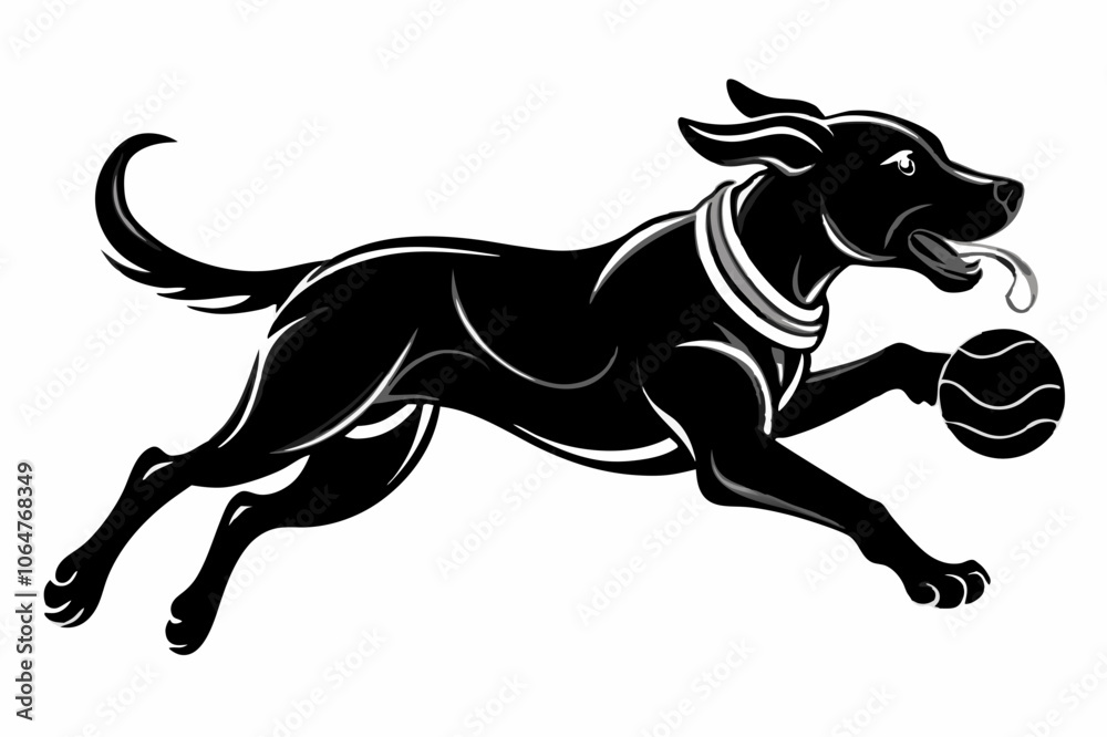 Playful Dog Silhouette Vector with Ball