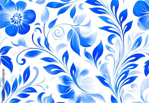 Blue Floral Pattern on White Background