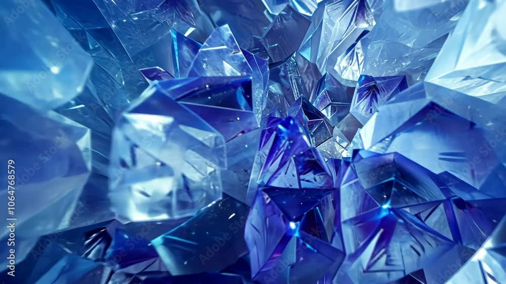A close-up view of blue crystals reflecting light A close-up view of blue crystals reflecting light